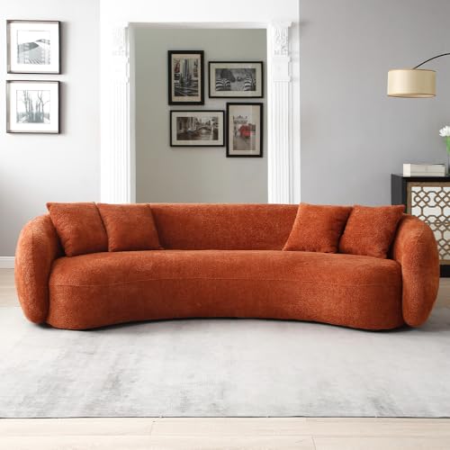 WILLIAMSPACE 93.6" Curved Sofa, Modern Upholstered Boucle Curved Couch with 3 Throw Pillows, 3-Seat Sofa Couch for Living Room, Apartment (Beige)