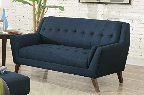 Wallace & Bay Browning Blue Loveseat with Deep Tufting and Stitching Details
