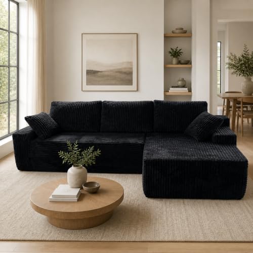 133.5" U Shaped Boneless Couch with Cupholders & Side Pockets, Grey