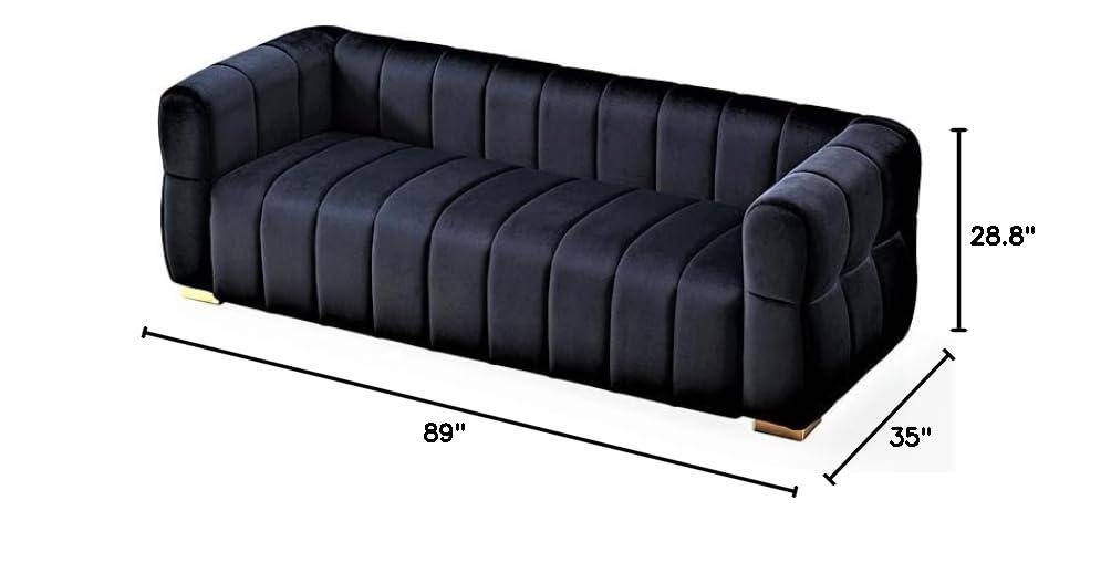Velvet Sofa with Tufted Low Back Design, 3 Seater Couch for Living Rooms, 89 Inch Wide, Easy Assembly