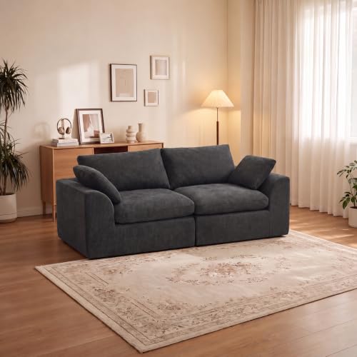 108" Boneless Cloud Couch, Modular L-Shaped Sectional with Ottoman, Beige