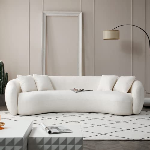 WILLIAMSPACE 93.6" Curved Sofa, Modern Upholstered Boucle Curved Couch with 3 Throw Pillows, 3-Seat Sofa Couch for Living Room, Apartment (Beige)