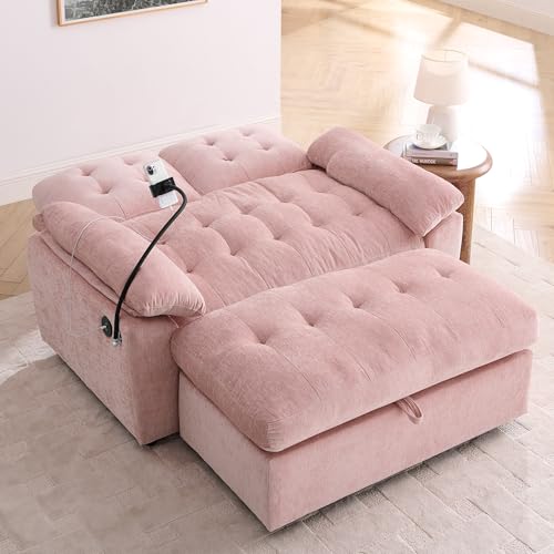 Tufted Recliner Loveseat Sofa with Storage Ottoman Sets for Living Room