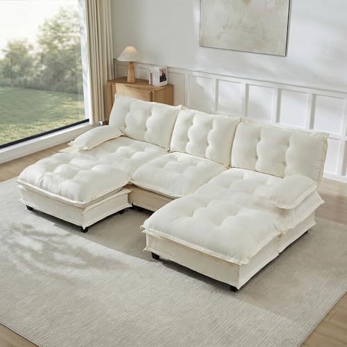 108" U Shaped Modular Sectional Sofa Couches for Living Room, Cloud Couch with Movable Ottomans, Comfy Chenille Sofa with Pillow-top Armrest for Bedroom Apartment