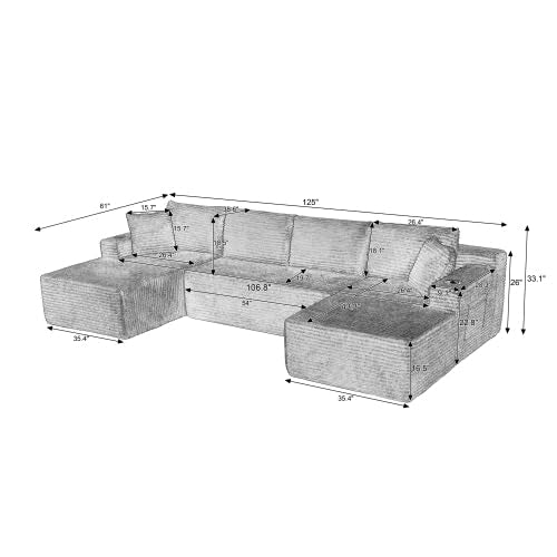 125" Modular Sectional Sofa,Cloud Sectional Couch with Deep Seat,Boneless Couches for Living Room,No Assembly Required-Green