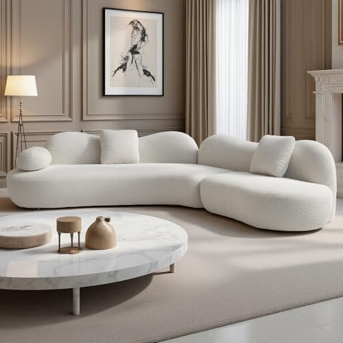 125-Inch Beige Boucle Sectional Sofa, 5 Seats, Left-Facing Chaise