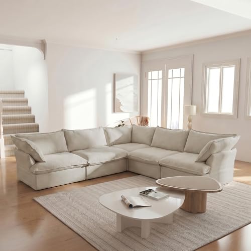 WJShome U-Shaped Sectional Couches for Living Room, Modern Modular Sectional Sofa with Storage Ottomans, Modern Comfy Sleeper Sofas for Home Family, Covers Removable & Washable, Beige