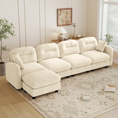107-Inch L-Shaped Modular Convertible Sectional Sofa W/Removable Ottoman Chaise, Modern Chenille Upholstered Corner Cloud Couches 4 Seat Sectional Sofa for Living Room