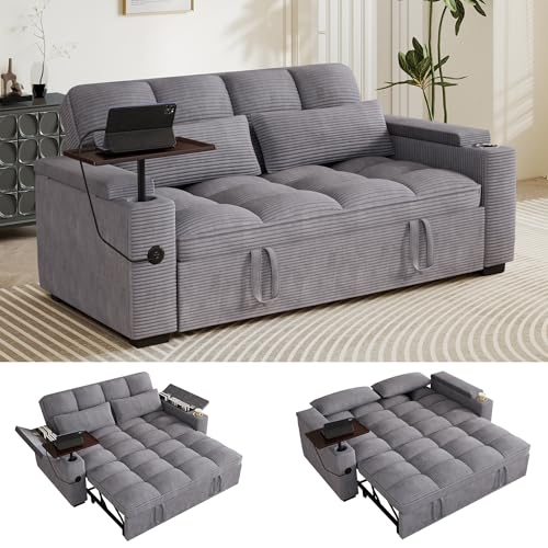 108”Pull Out Sofa Bed, U Shaped Sleeper Sofa for Living Room, Black