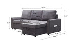 Tidyard MGEA Modern L-Shaped Sofa Bed with Chaise, Reversible Sectional with Pull-Out Bed & Storage, 4-Seater Linen Fabric Convertible Couch for Living Room, Dark Grey