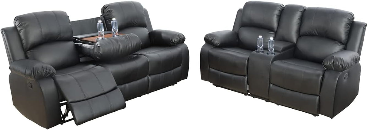 Bonded Leather Living Room Furniture Set Reclining Sofa Set Loveseat Furniture Sets in Living Room Sofa Recliners (3 Pieces, Blue Microfiber)