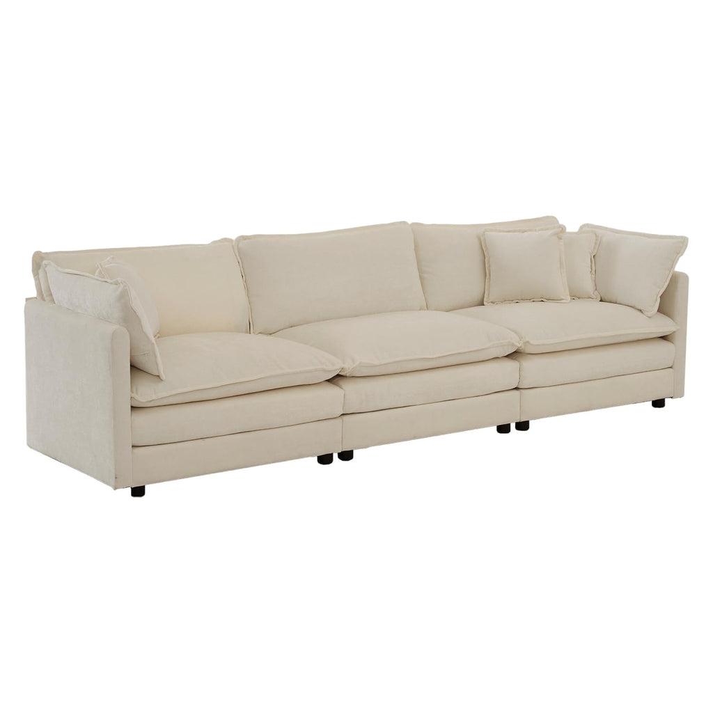U-Shaped Sectional Sofa Beige Chenille Flexible Combination Living Room, Home Theater Modern Comfort