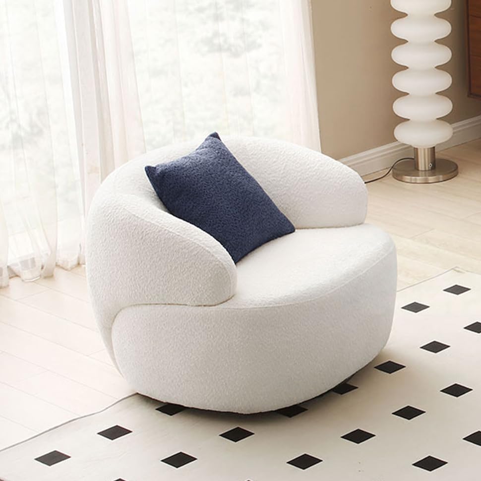 102'' 5-Seater Boucle Sofa Modern Sectional Half Moon Leisure Couch Curved Sofa Teddy Fleece Fabric (White)
