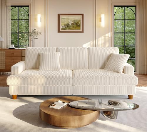 Welzona 87.2" Couches for Living Room, Corduroy Couch, L Shaped Couch Grey