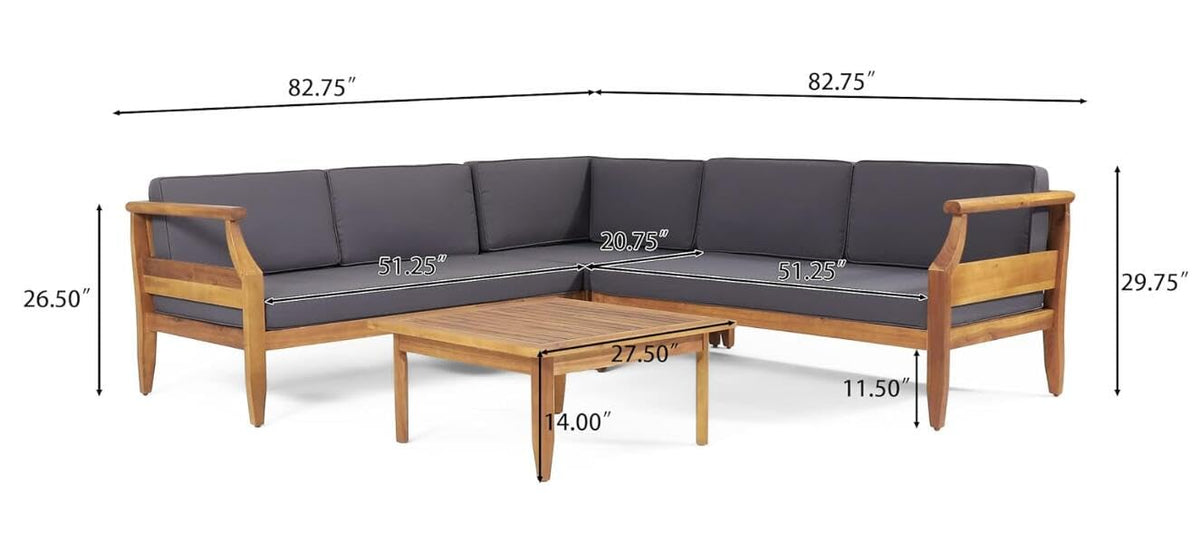 Tidyard 4-Piece Sofa Set, Dark Gray – Mid-Century Modern Design with Acacia Wood Frame & Slat Paneling, Water-Resistant Cushions, Sectional Chat Set for Indoor/Outdoor Use, 82.7? W x 82.7? D