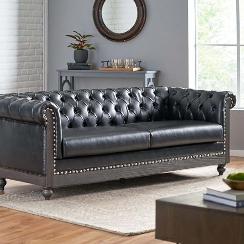 WILLIAMSPACE 88.2" Chesterfield Sofa Couch for Living Room, 3 Seater Couches Upholstered Tufted PU Sectional Sofa for Office Apartment - Brown