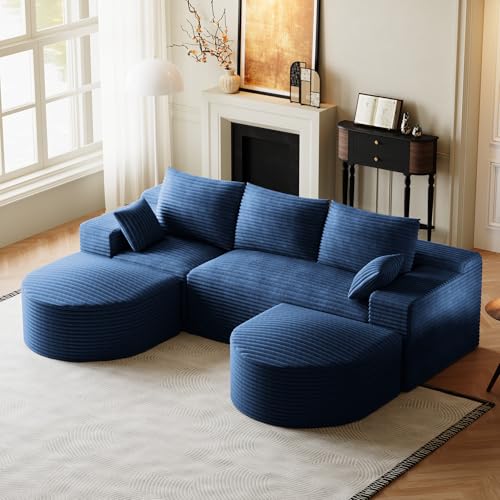 107" U Shaped Modular Boneless Sectional Sofa with 2 Curved Ottomans, Green
