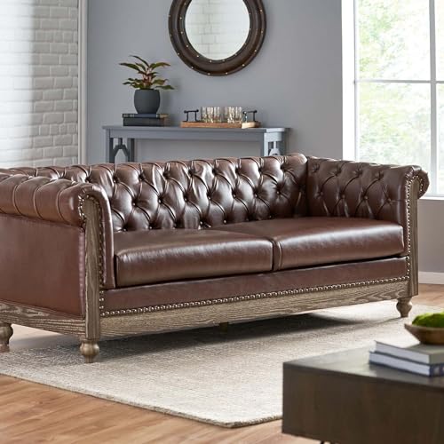 WILLIAMSPACE 88.2" Chesterfield Sofa Couch for Living Room, 3 Seater Couches Upholstered Tufted PU Sectional Sofa for Office Apartment - Brown