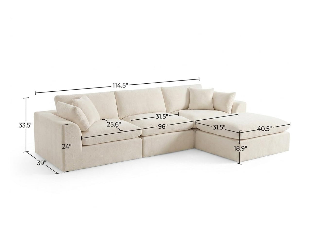 115 in Modular Sectional Sofa, L-Shaped Chenille, 3-Seater with Ottoman