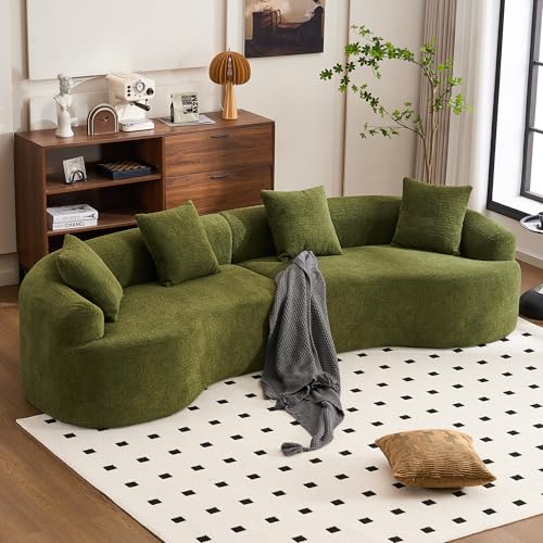 110" Oversized Cloud Sectional Sofa Modern Curved Boneless Couches for Living Room, 4-Seater Extra Deep Seat Foam Floor Compressed Couch w/Tight Backrest and 4 Pillows,Chenille Sofa & Couches