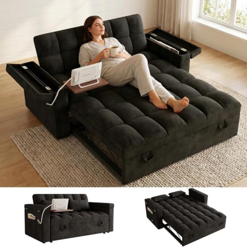 100" Modular Sectional Sleeper Sofa with Pull Out Bed/Side Table/USB Charging/Storage Chaise, Comfy Convertible Cloud Couch, U Shaped 7 Seat Corduroy Sofa with Cup Holders,Green