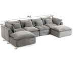 129.8" Width Cloud Couch Oversized Modular Sectional Sofa True Relax Comfy Couches Wide Deep Seat Sofas for Living Room Furniture Sets, Waffle Fabric,4Seat with 2Ottoman