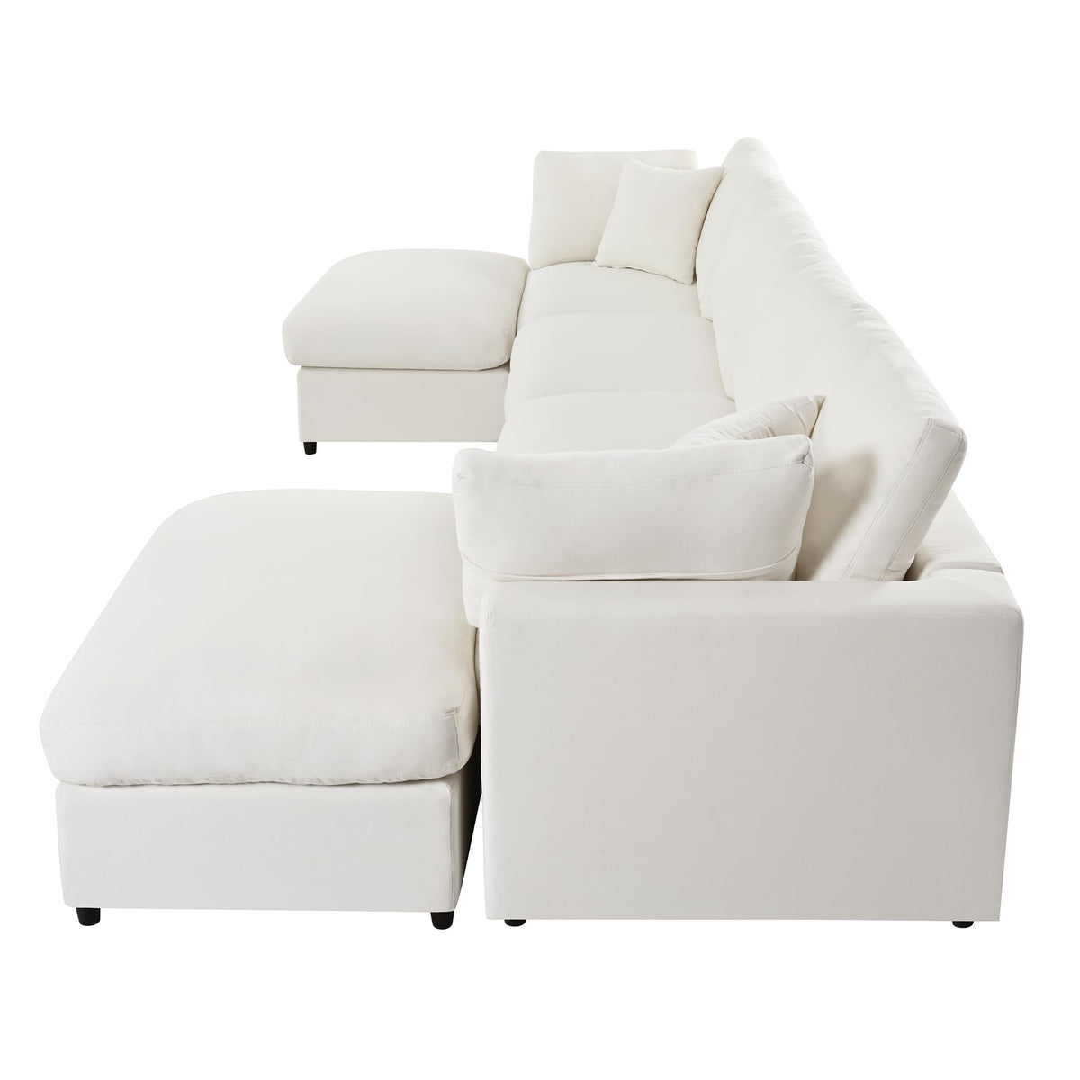 128" U-Shaped Modular Sectional Sofa, Modern Cloud Couch with Solid Wood Frame, Oversized Chenille Fabric Sleeper Sofa Couches with 2 Ottoman Chaise & Washable Covers