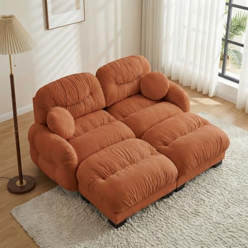 116" U Sectional Couches for Living Room, 3 Seater Modular Couch with 2 Ottoman, Cloud Sofa with Soft Chenille Fabric, High-Density Foam Cushion, Living Room Furniture, Beige