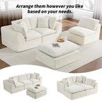 110" Beige Boneless Sectional Couch with Ottoman