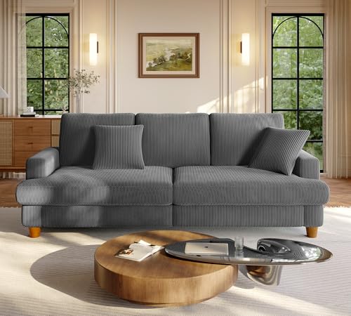 Welzona 87.2" Couches for Living Room, Corduroy Couch, L Shaped Couch Grey