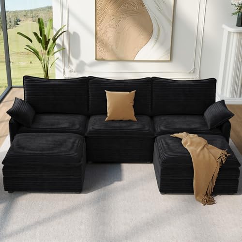 Vesgantti 101" V-Shaped Cloud Sofa Sectional, 7 Seat Corner Couch, Black