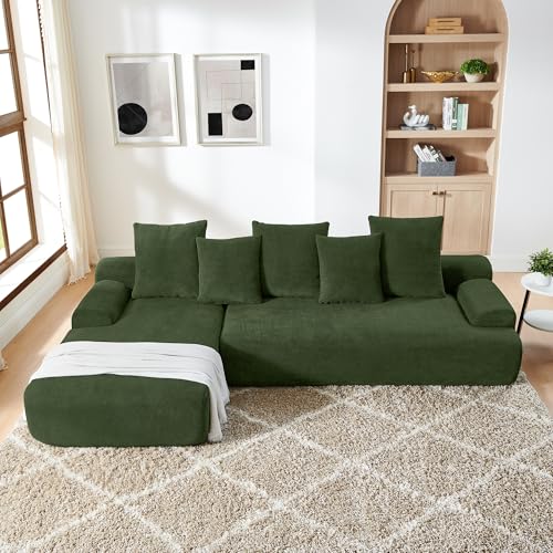 WILLIAMSPACE 109.4" Cloud Sectional Sofa Couch with Curved Chaise & Back, Modern Comfortable Foam Floor L-Shape Sofa 4 Seater Couch for Living Room Apartment, No Assembly (Left-Facing Chaise, Beige)