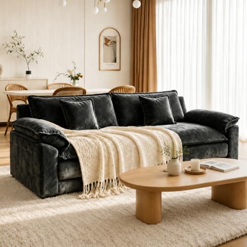 119" Cloud Couch Sectional, L Shaped Modular Sectional Sofa for Living Room, 3 Seater Sofa with 3 Removable Washable Pillows and 1 Ottoman, Light Gray