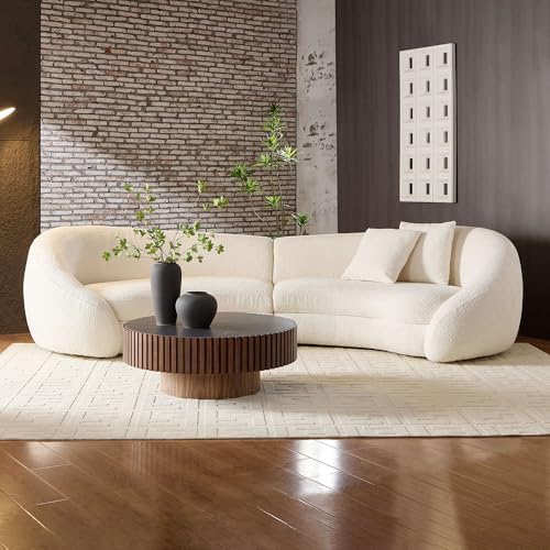 WILLIAMSPACE 93.6" Curved Sofa, Modern Upholstered Boucle Curved Couch with 3 Throw Pillows, 3-Seat Sofa Couch for Living Room, Apartment (Beige)