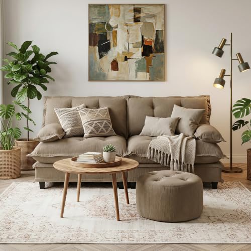 107.5" Modular Sectional Sofa-Chenille Deep 3 Seater L-Shaped Cloud Couch with Ottoman, Button Seat Cushions for Living Room & Apartment, Orange