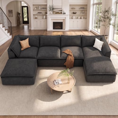 Vesgantti 141.7" Boneless Sectional Sofa with Chaise, 7 Seater Couch, Beige