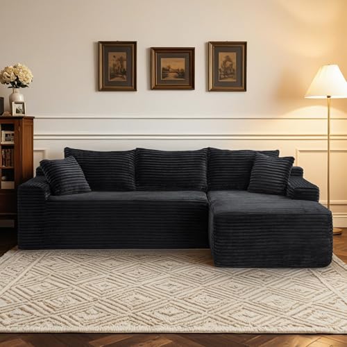 114" Brown Left Facing Sectional Couch with Chaise,Faux Leather Sectional Couch No Assembly Required,Boneless L Shaped Couch for Living Room