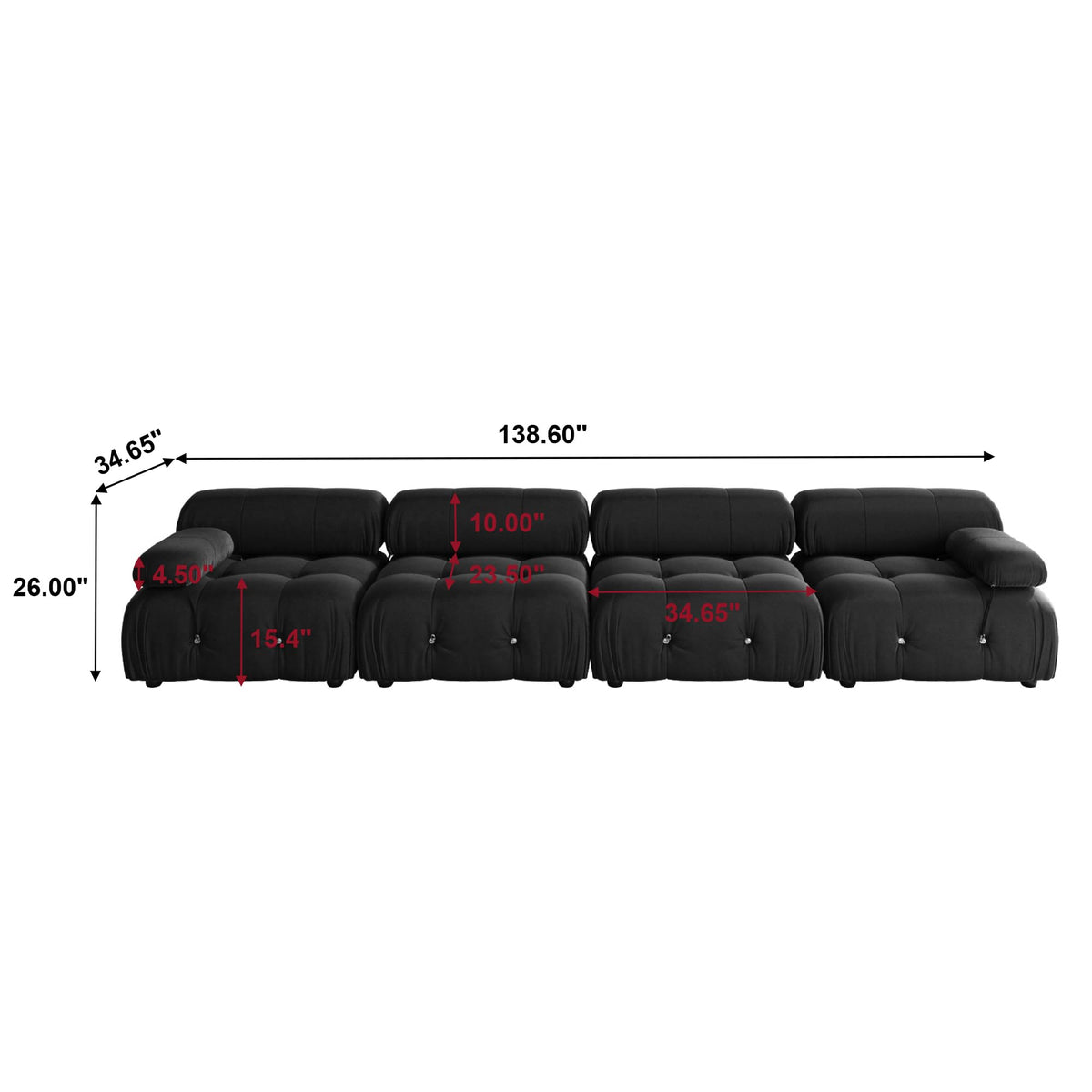WJShome Modular Sectional Sofa, 103.95 inch Convertible Sofa Couch,Velvet 4 Seater Minimalist Couch for Living Room, Modern Large Free Combination Living Furniture Sets,Beige (Black, 4 Seater)
