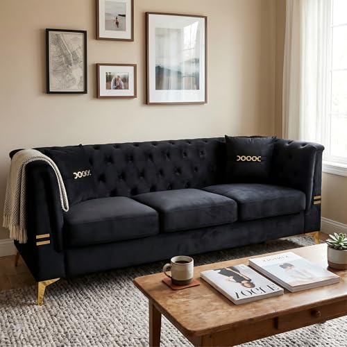 WILLIAMSPACE 88.2" Chesterfield Sofa Couch for Living Room, 3 Seater Couches Upholstered Tufted PU Sectional Sofa for Office Apartment - Brown