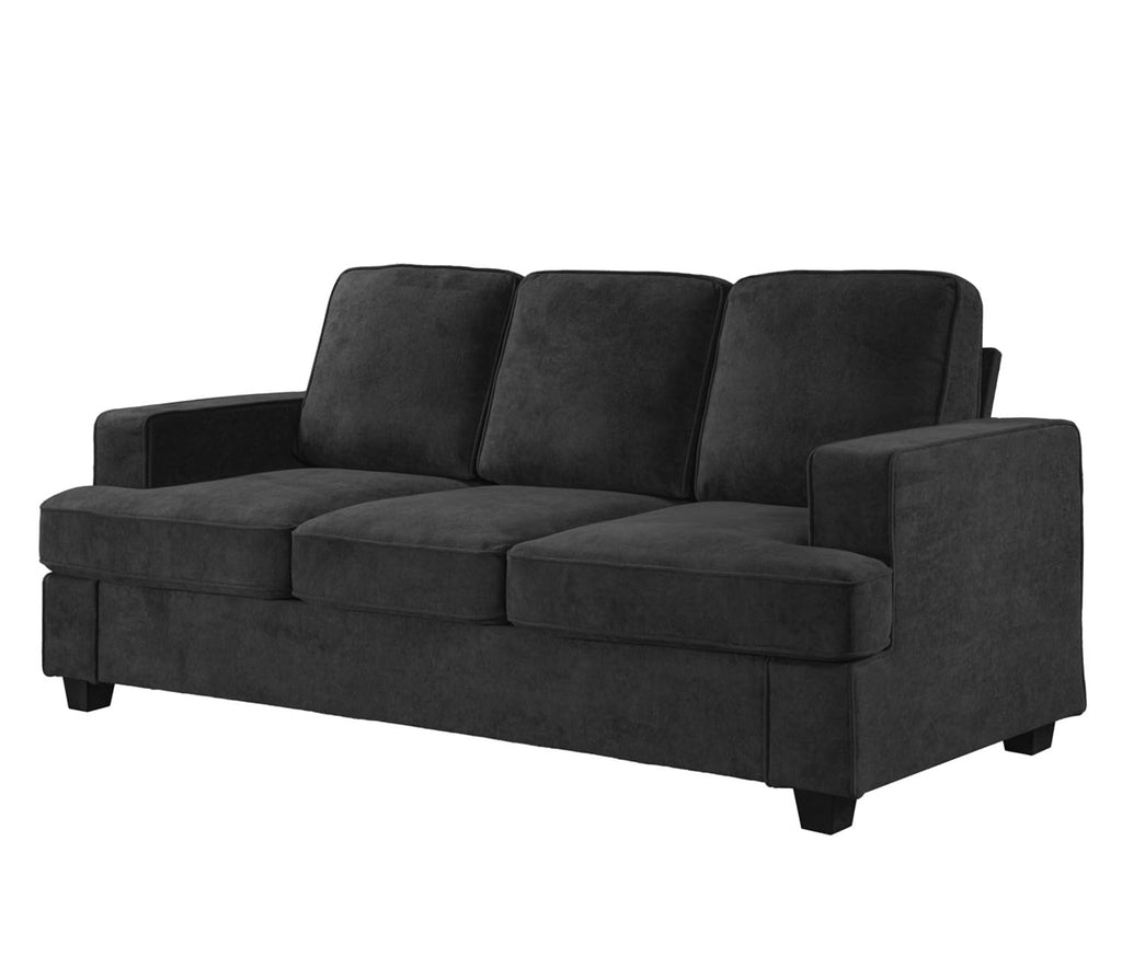 Velvet Sofa, Comfortable 3 Seater Couch with Deep Seating and High Density Foam, Loose Back Cushions, Wide Arms, Livingfor Home, Apartment, Office, Black