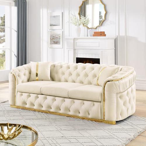 WILLIAMSPACE 132" Oversize Curved Sofa Couch for Living Room, Modern Luxury 2 Pieces Upholstered Cloud Sofa Curved Couch with Half Moon Design, Velvet 6 Seater Sofa for Apartment, No Assembly, Orange