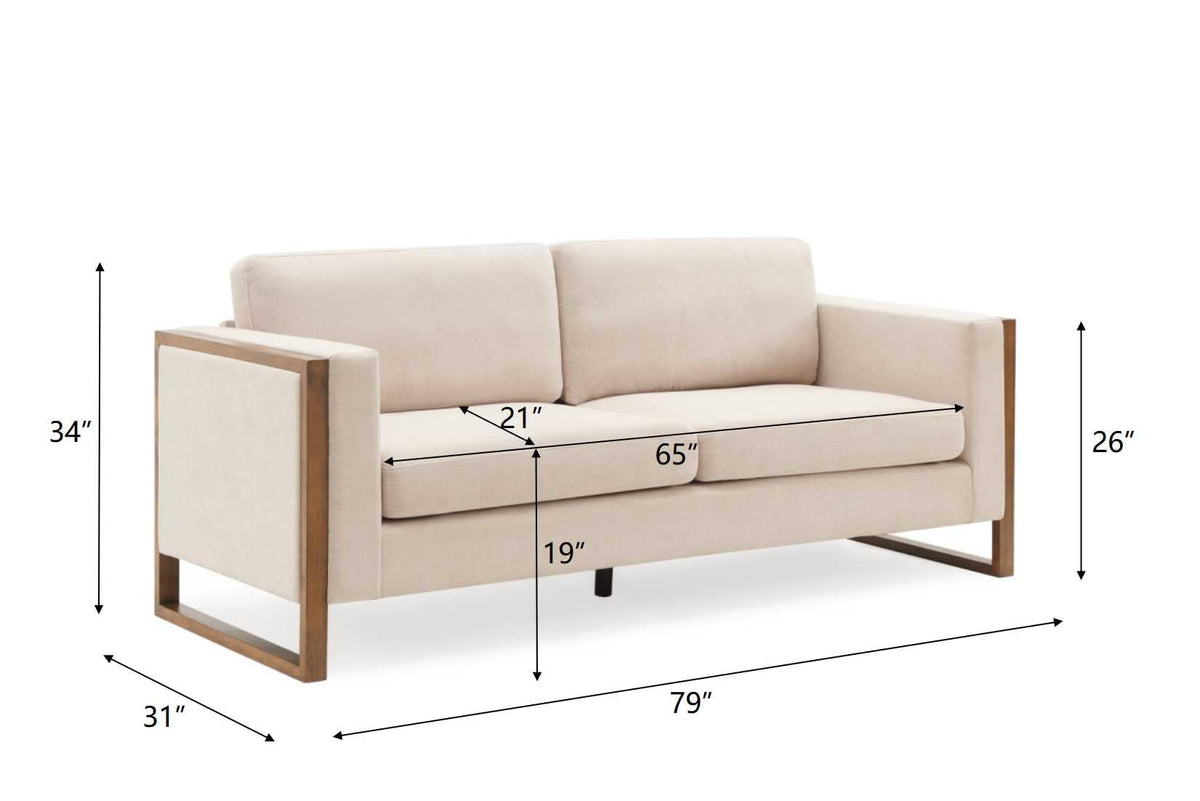 79" Modern Sofa with Solid Wood Legs,3-Seater,Living Rooms,Bedrooms,Apartm