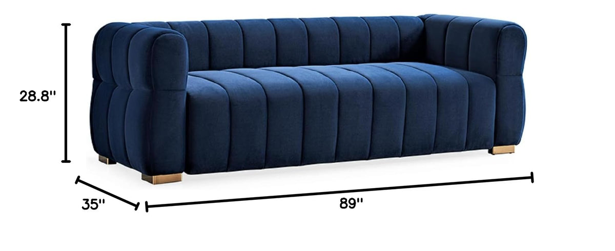 Velvet Sofa with Tufted Low Back Design, 3 Seater Couch for Living Rooms, 89 Inch Wide, Easy Assembly