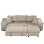 104.5 Inch Modern L-Shaped Reversible Sectional Sofa with Storage Chaise Lounge and Sleeper Bed Function for Living Room (Cream + Chenille + 3 Seat + Foam)