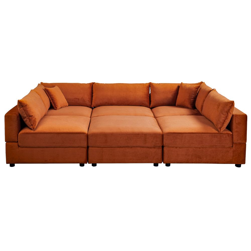Velvet Modular Sofa in Burnt Orange, Sectional with L-Shape Design, Easy Assembly for Contemporary Homes