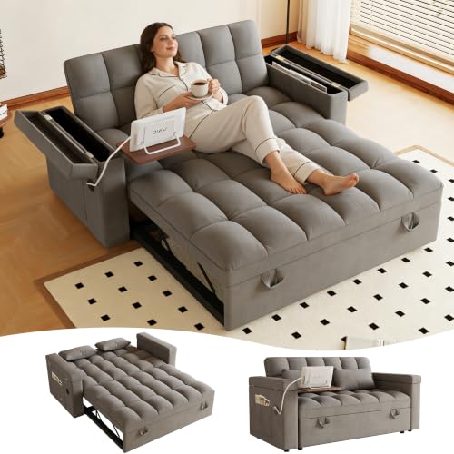 100" Convertible Sectional Sofa Bed, Pull Out Couch Bed with Storage Chaise, Table Board, USB Ports & Cup Holder, 7-Seater Modular Corduroy Sofa Bed, Reclining Sectional Couch for Living Room, Black