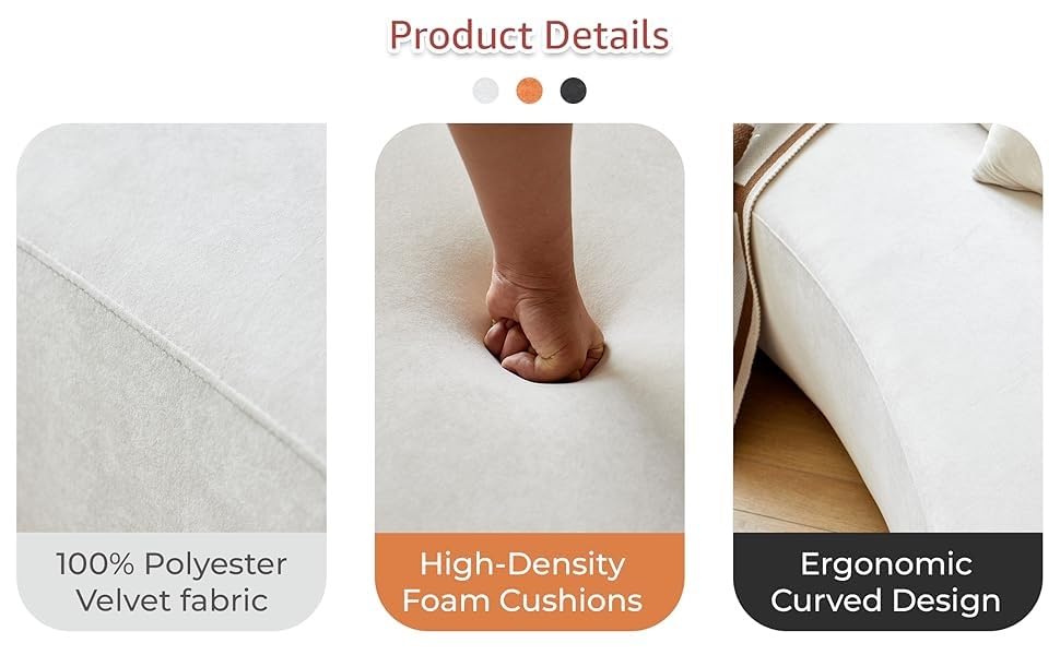 132" Curved Sofa with Throw Pillows, 6 Seater Luxury Velvet Couch with Half Moon Design and High-Density Foam, Ideal for Modern Living Room, Office & Apartment(Ivory)