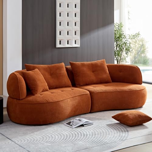 110''Modern Curved Sectional Sofa, Bread Shape Design,Upholstery Boucle Sofa Couch with Pillows,Luxury Sofa Couch for Living Room (Camel)