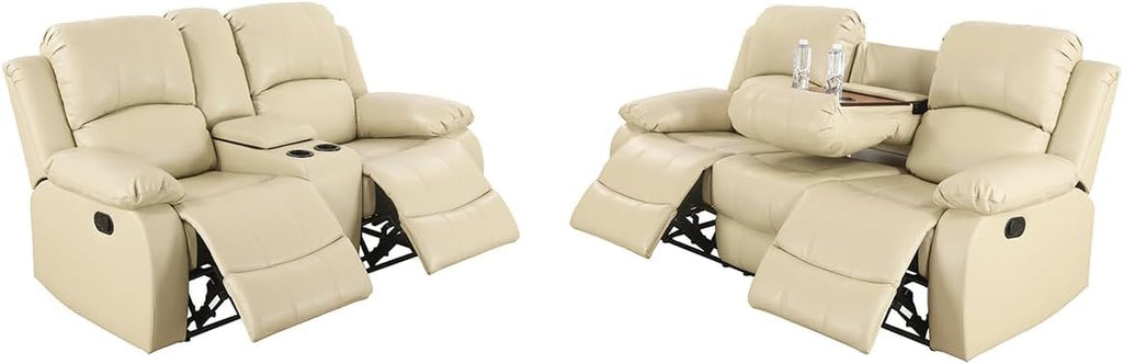 Bonded Leather Living Room Furniture Set Reclining Sofa Set Loveseat Furniture Sets in Living Room Sofa Recliners (3 Pieces, Blue Microfiber)