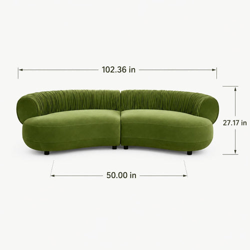102" Curved Sectional Sofa, Green Velvet 4-Seater Couch, Living Room